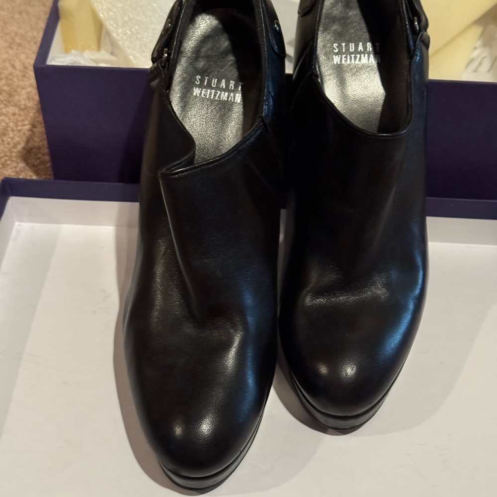 Stuart Weitzman Sleek Black Leather Booties